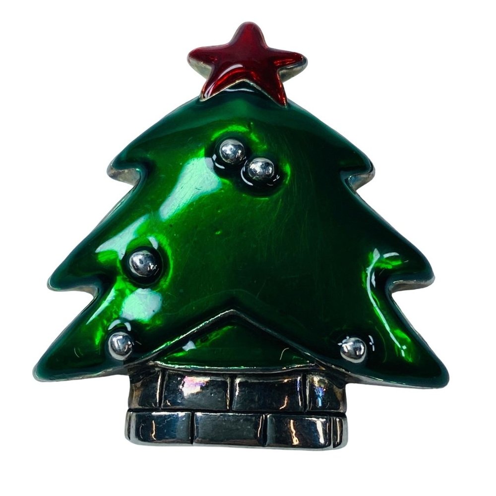 Christmas Tree Jewelry Pin Brooch or Pendant Marked MJ on Back Colorful Metal